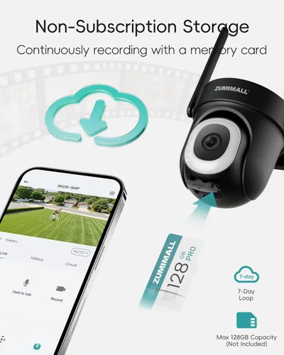 Vista 8 de ZUMIMALL Cámara de Seguridad Inalámbrica para Exteriores 3MP HD Negra, WiFi 2.4G/5G, Grabación 24/7 con Alimentación por Cable Seguimiento
