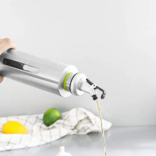 Vista 2 de TOPINCN Juego de dispensador de aceite y vinagre de acero inoxidable, botellas de vidrio de cruet a prueba de fugas, dispensador de vinagre