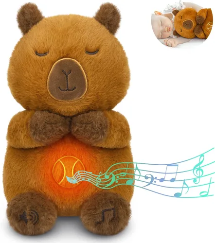 Vista 6 de Animal de peluche que respira – Juguete de peluche de gato negro, máquina de sonido relajante con movimiento de respiración realista y luces