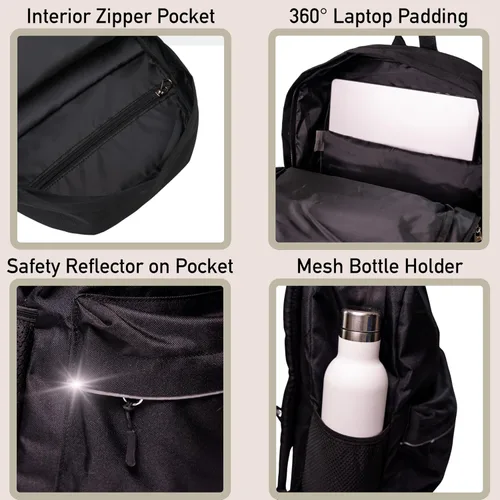 Vista 2 de Fenrici - Mochila para niñas, niños y adolescentes, mochila reciclada para laptop, de 16 x 13.5 pulgadas, Computadora portátil, M, Negro