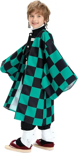Vista 2 de Kamado Tanjirou - Disfraz de cosplay para niños kimono uniforme de anime con aretes