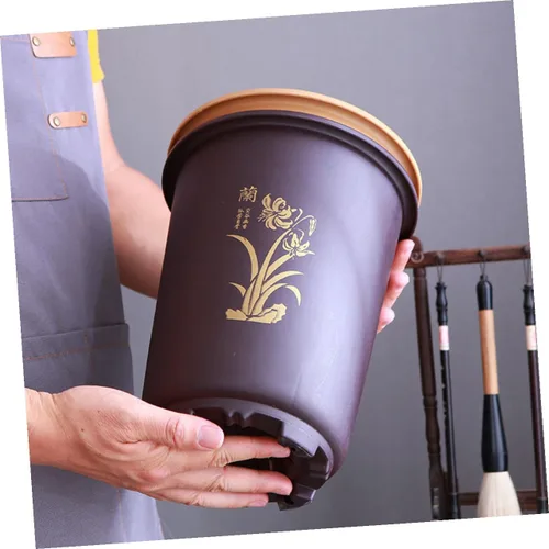Vista 9 de 3 Sets Plastic Orchid Planter Pots with Saucers, Indoor Planters for Home