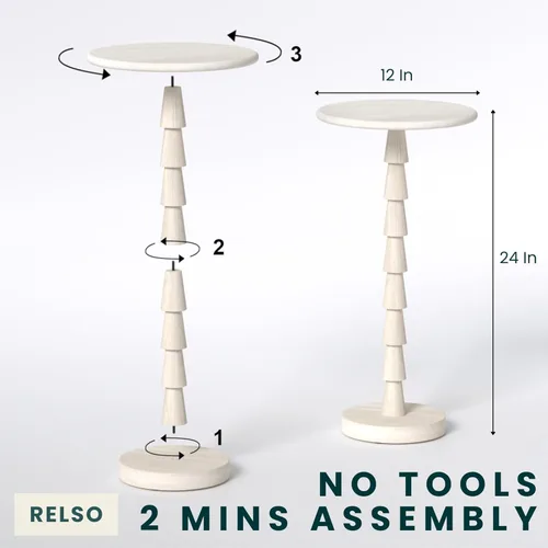 Vista 2 de Relso Sakala Mesa de Bebidas de Madera Maciza de Mango - 24 Pulgadas de Alto, Elegante Mesa Lateral, Mesa Terminal Moderna para Sala de Estar