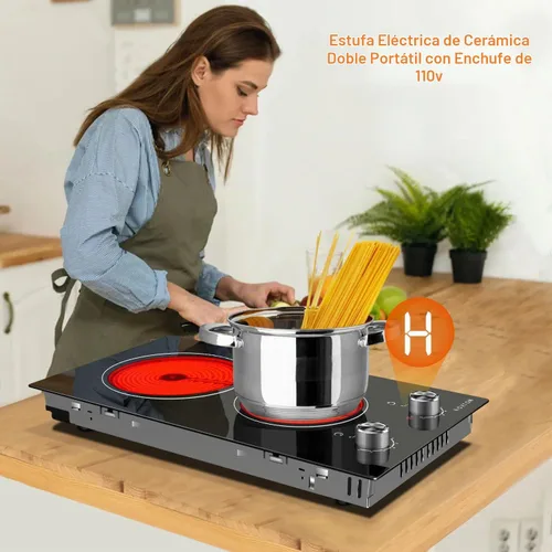 Vista 5 de Noxton 110v cocina eléctrica 2 quemadores, enchufe en estufa eléctrica 12 110 V / Control de perilla / Negro