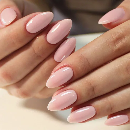 Vista 11 de GLAMERMAID Seashell Pink - Uñas postizas cortas a presión, color almendra