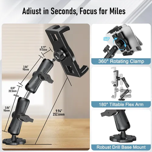 Vista 7 de Soporte de aluminio resistente para tableta, tablero de instrumentos para camión, vehículo, escritorio, pared, soporte ajustable de 360° para iPad
