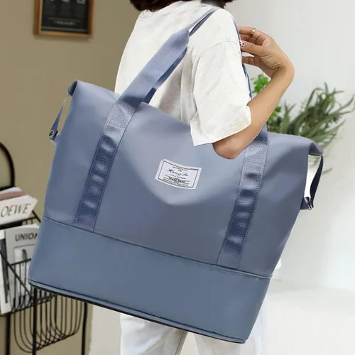 Vista 6 de Bolsas de gimnasio ligeras y expandibles de gran capacidad, para deportes, fin de semana, viajes, durante la noche, seco, húmedo, separadas, Azul