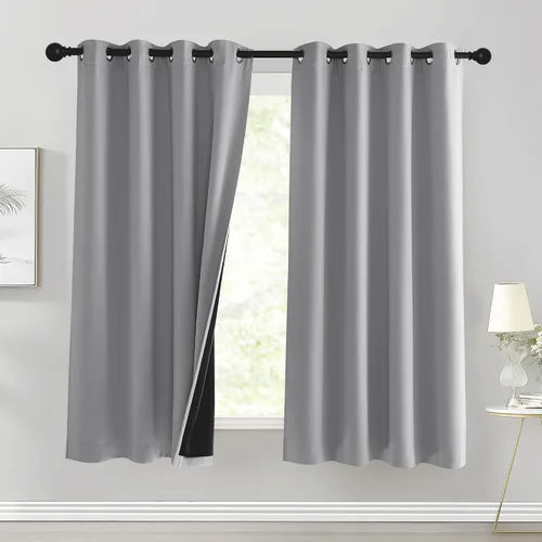 Vista 25 de PONY DANCE Cortinas opacas 100% blancas y negras de 63 pulgadas de largo para sala de estar, estilo moderno, cortinas degradadas con aislamiento