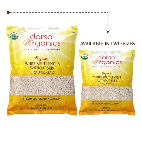 Vista 9 de Darsa Organics Urad Dal Split Without Skin (Urad Mogar) 2 libras – Lentejas partidas de matpe blanco orgánico USDA Sin OMG, proteína a base