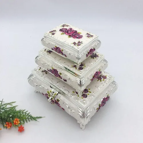 Vista 8 de AVESON Joyero rectangular de aleación de metal de lujo, caja de almacenamiento para mujeres y niñas, regalo de cumpleaños de Navidad, mediano
