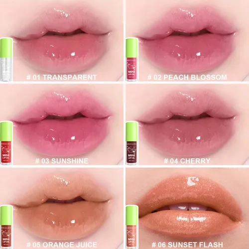 Vista 2 de 6 piezas de set de aceite de brillo de labios, aceite de brillo de labios hidratante mini, set de lipoil de brillo de labios para mujeres, niñas