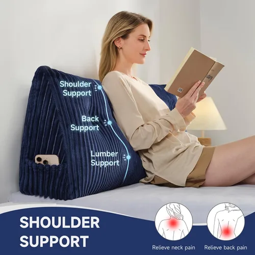 Vista 2 de Z-hom Almohada grande para cabecero tamaño Queen, almohada sin enrollamiento, almohada de cuña para sentarse en la cama, cojín triangular con Azul