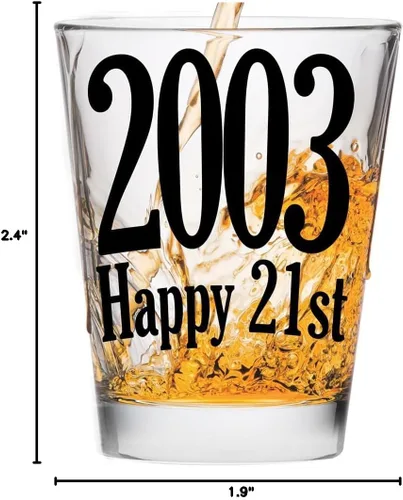 Vista 8 de Make Em Laugh 2004 Vaso de chupito de cumpleaños feliz número 21 - Celebra el cumpleaños número 21 - Regalos de cumpleaños perfectos para él o ella