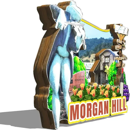 Vista 2 de Morgan Hill - Imán de madera para nevera, diseño 3D, para viajes, coleccionables, recuerdos, decoración hecha a mano, 2