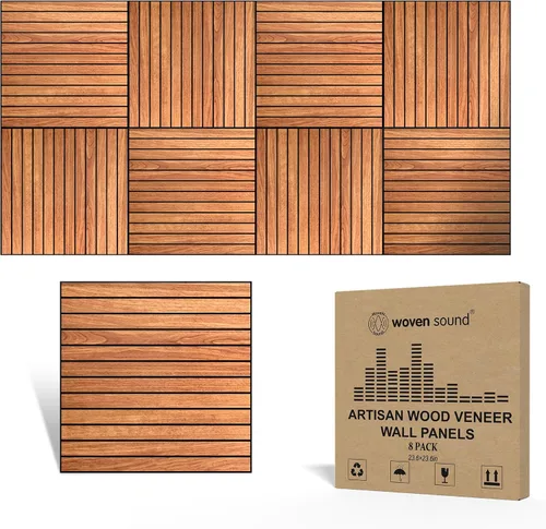 Vista 13 de WoveN SounD Paneles de pared acústicos, teca, paquete de 8, 23.6 x 23.6 pulgadas