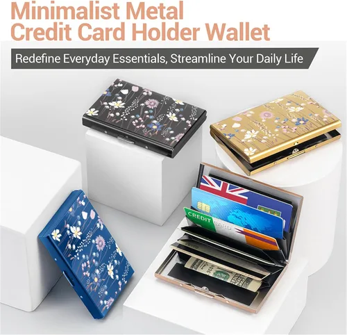 Vista 7 de BONSYL® Soporte para tarjetas de crédito, cartera delgada de metal con bloqueo RFID, con 6 ranuras para tarjetas, para mujeres y hombres.