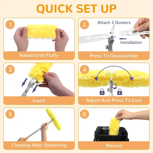 Vista 7 de Plumero extensible de mango largo de 6 pies con 50 repuestos para plumero Swiffer, kit de microfibra resistente de 360° para techos altos 50