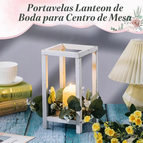 Vista 4 de Geelin 10 piezas de linterna de madera para centro de mesa de boda, linterna de vela de madera, portavelas decorativo para mesa de fiesta de boda