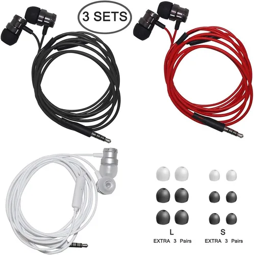 Vista 2 de SourceTon Paquete de 3 auriculares con control remoto y micrófono, aislamiento de ruido estéreo en el oído sin enredos para teléfonos inteligentes 1