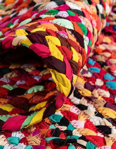 Vista 5 de Unique Loom Colección Trenzada Chindi - Alfombra de área (1 pie 2 pulgadas x 6 pies 1 pulgada, pasillo, multi/azul)