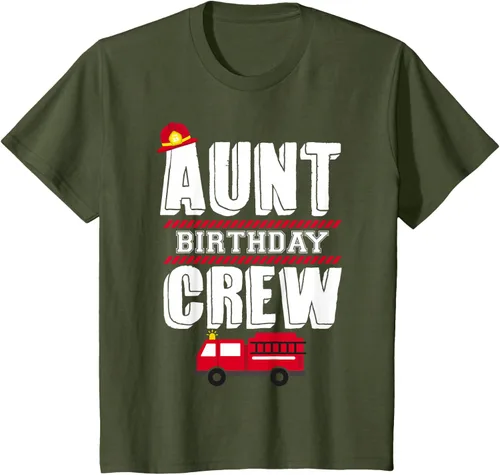 Vista 13 de Aunt Birthday Crew Fire Truck Fireman - Camiseta para fiesta de acogida, Negro, S