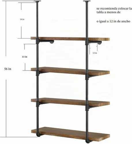 Vista 2 de Yuanshikj 56" Tall,12" deep,3/4", Industrial Iron Pipe Shelves Black,2Pc