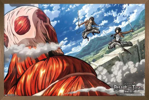 Vista 16 de Trends International Attack on Titan - Póster de pared de doble equipo, 14.725 x 22.375 pulgadas, versión enmarcada de madera de granero