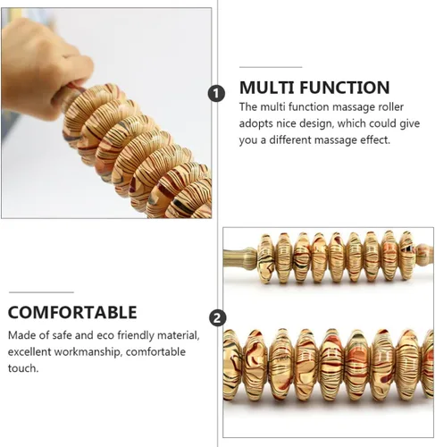 Vista 8 de POPETPOP Rodillo masajeador abdominal de mano de nueve ruedas de madera, herramienta de alivio muscular multifunción para terapia corporal, masaje