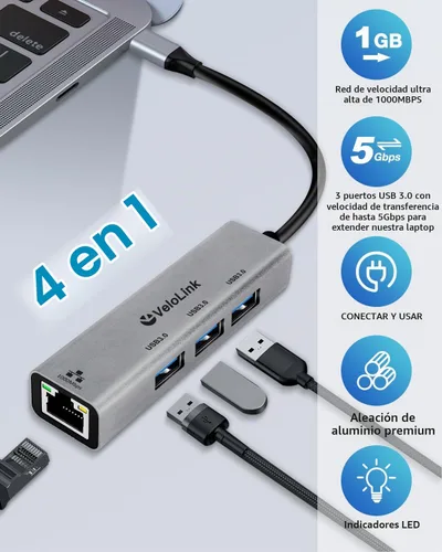 Vista 3 de Adaptador USB a Ethernet, Ethernet a USB, USB a RJ45 para Nintendo Switch 2, adaptador Gigabit Ethernet, red LAN para laptop, MacBook, Chromebook