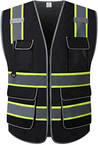 Vista 9 de Chaleco de seguridad reflectante para agrimensores para hombres, chaleco de seguridad de malla reflectante de clase 2 con bolsillos y cremallera