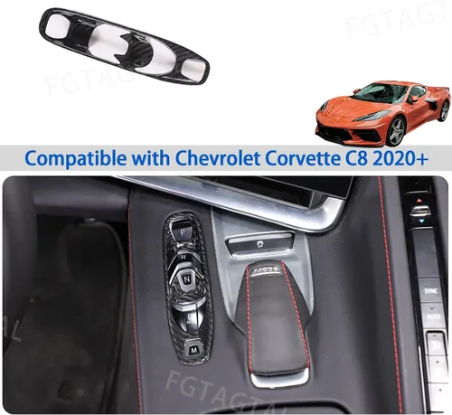 Vista 6 de Cubierta de panel de palanca de cambios de fibra de carbono real compatible con Chevrolet Corvette C8 2020-2025, panel de palanca de cambios