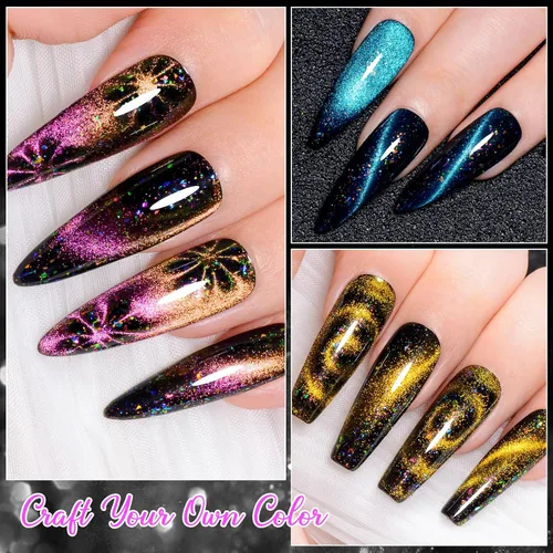 Vista 2 de MEET ACROSS Colorful Clouds - Juego de esmaltes de uñas de gel de ojo de gato, kit de manicura con luz LED UV, 6 colores con barra magnética