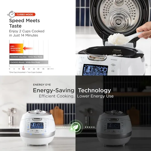Vista 7 de CUCKOO Arrocera de alta presión de 6 tazas sin cocer / 12 tazas cocidas con tecnología de calentamiento por inducción, arrocera versátil con 16