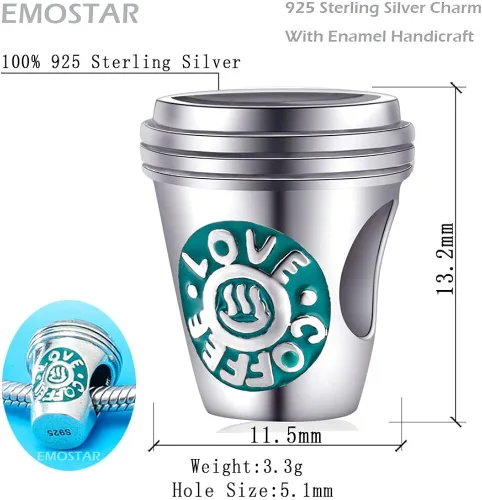 Vista 2 de Love Coffee and Champagne Drink Charms taza de café de plata de ley 925 copa de vino piña y fresa cono de helado copa de cóctel maíz hongo colgante