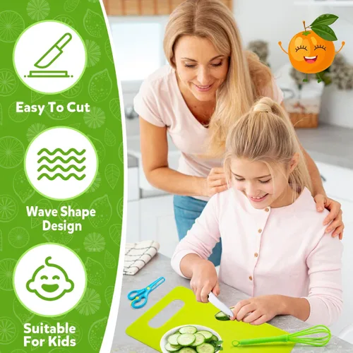 Vista 5 de Labeol Juego de 32 herramientas de cocina Montessori para niños pequeños, juegos de cocina seguros para niños y niñas, juego de cuchillos de cocina
