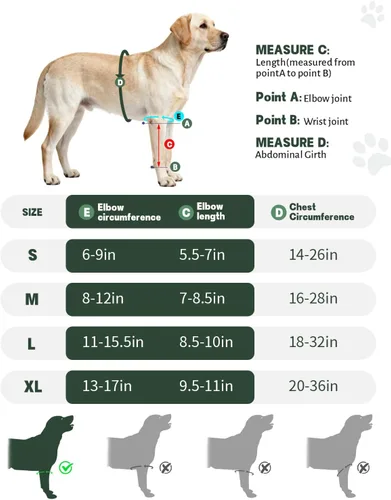 Vista 8 de Soporte de pierna delantera para perro para pierna izquierda o derecha, manga de soporte de codo canino con neopreno SBR transpirable y soporte
