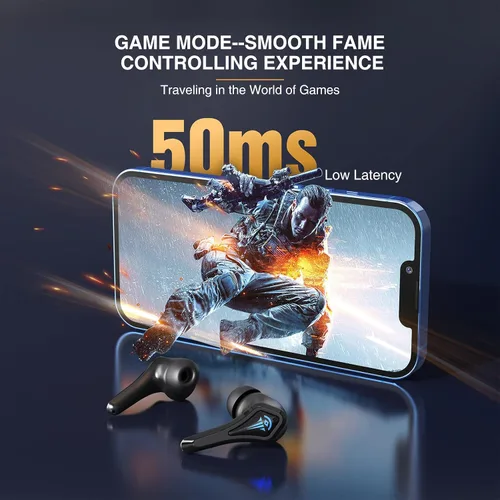 Vista 2 de Auriculares Bluetooth, auriculares inalámbricos para juegos de baja latencia de 50 ms, versión QTREE 5.2, cancelación de ruido, tiempo
