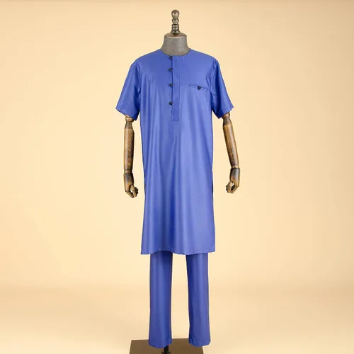 Vista 3 de Dashiki - Conjunto de ropa para hombre africano, abrigos largos, camisas estampadas y pantalones Ankara, trajes tribales