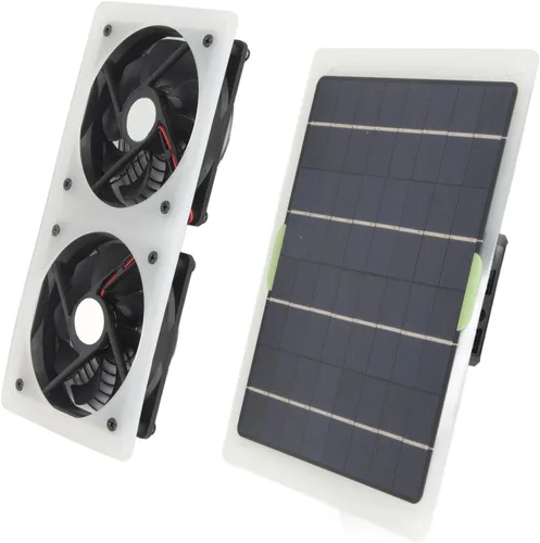 Vista 8 de Kit de ventilador de panel solar, 100 W, 12 V, 2 A, ventilador de escape doble portátil, juego de paneles solares para el hogar, RV, invernadero