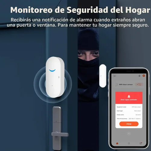 Vista 5 de Sensor de puerta inteligente con alarma inalámbrica, detector de ventana de puerta WiFi con 2 baterías, sensor de contacto de puerta de ventana