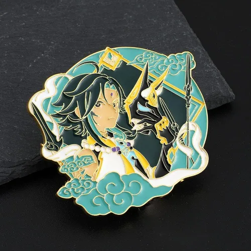 Vista 2 de Broche de pines esmaltados de la serie de juegos, colección de pines de solapa de metal para cosplay, anime Genshin Merch Keqing Xiao exquisitos
