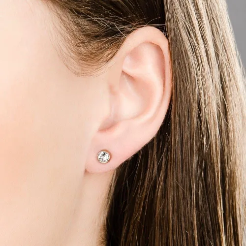 Vista 2 de Swarovski Aurora Borealis Crystal Solitaire Studs Pendientes Rodio #5101343, Metal, cristal