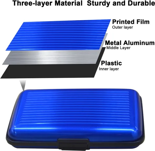 Vista 4 de Oirtmiu Mini cartera de aluminio RFID para tarjetas de crédito, Color sólido, Moderno, colorido, ligero y práctico