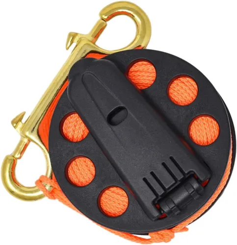 Vista 3 de Scuba Choice Scuba Buceo Bobina de dedo compacta con mango de plástico, 65', línea naranja