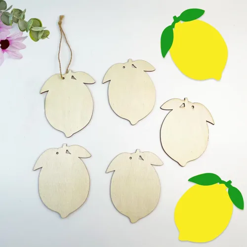 Vista 4 de 30 piezas de recortes de madera de limón sin terminar de madera de limón DIY recortes de madera en blanco en forma de limón adornos colgantes