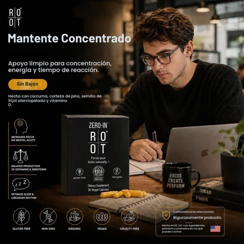 Vista 2 de THEROOTBRANDS Root Wellness Zero-in por Dr. Rahm - Combinación de cúrcuma, extracto de corteza de pino - 60 cápsulas