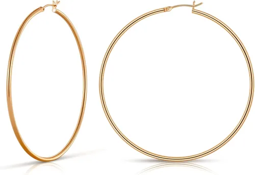 Vista 23 de Aretes de aro de oro para mujer chapados en oro real de 14 quilates con poste de plata de ley 925 Dorado