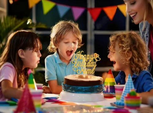 Vista 6 de Adorno personalizado para pastel de feliz cumpleaños Decoración de pastel con nombre personalizado Tarjeta con purpurina de doble cara Azul
