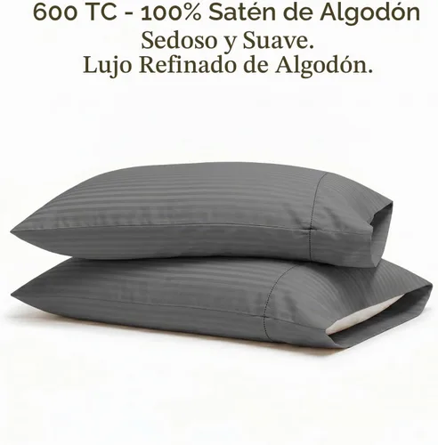 Vista 2 de Threadmill Home Linen Fundas de Almohada Estándar - 100% Algodón Natural 600 Número de Hilos, Juego de 2 Fundas de Almohada Damasco Gris Oscuro