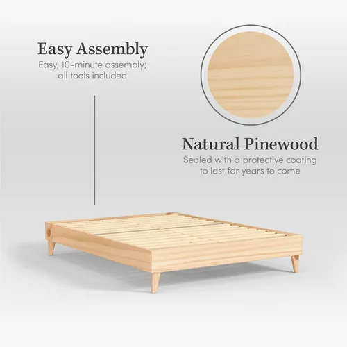 Vista 4 de CARDINAL & CREST Base de cama de madera, fabricada con 100% pino neozelandés, base de colchón maciza, listones de pino prensado, fácil montaje
